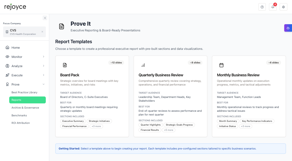 Prove It — executive reporting module